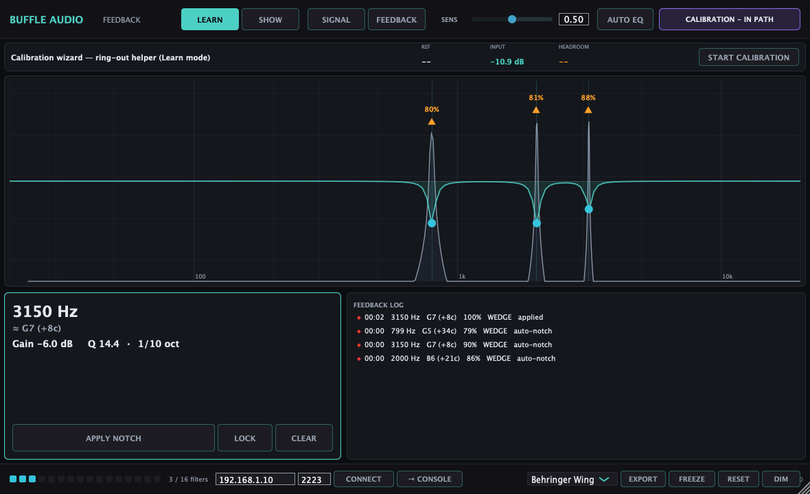 Buffle Audio Feedback live detection interface